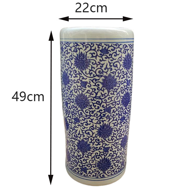 Floral White and Blue Ceramic Umbrella Stand