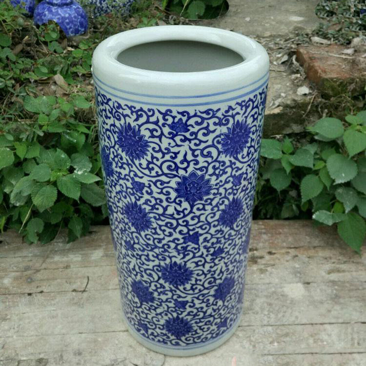 Floral White and Blue Ceramic Umbrella Stand
