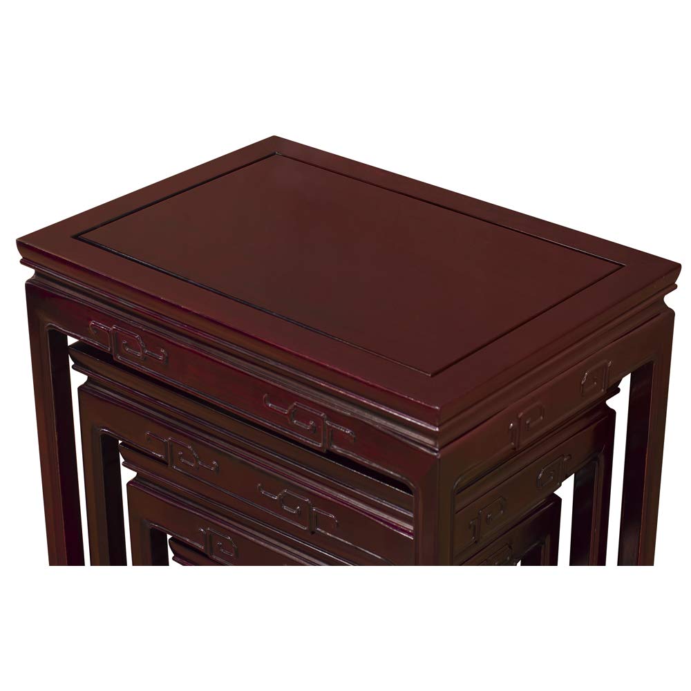 Hand Crafted Wooden Ming Nesting Tables - Dark Cherry