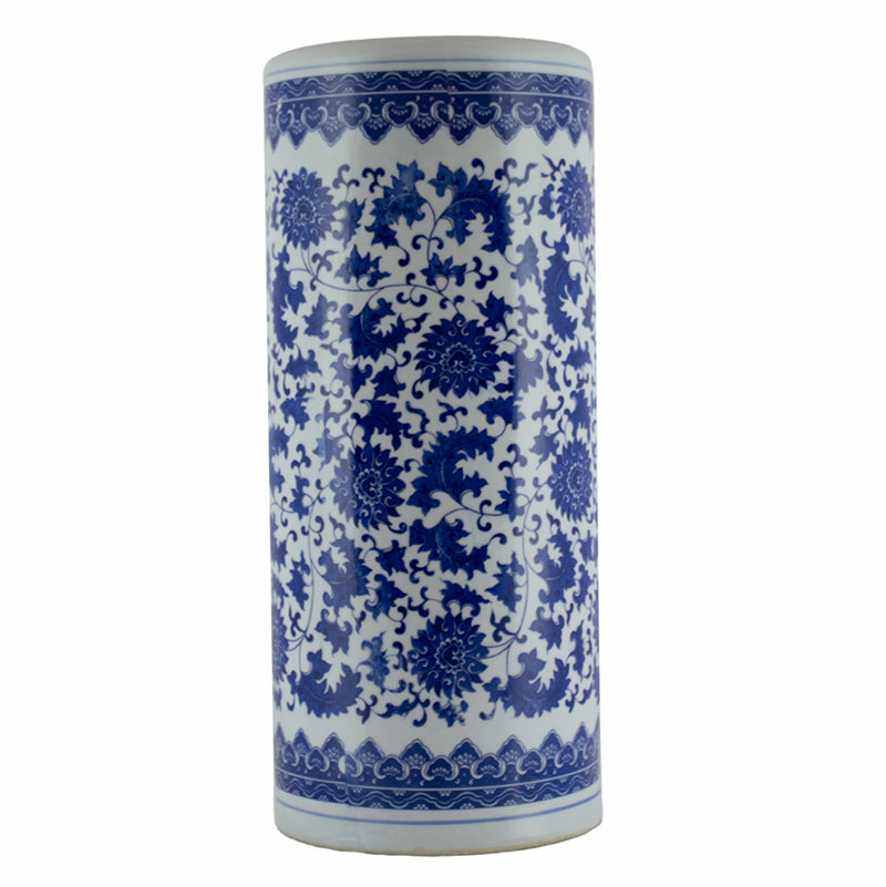 Floral White and Blue Ceramic Umbrella Stand