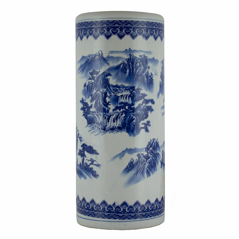 Floral White and Blue Ceramic Umbrella Stand