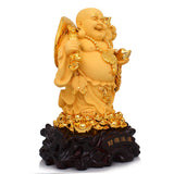 Golden Laughing Buddha Sculpture with Lucky Coins