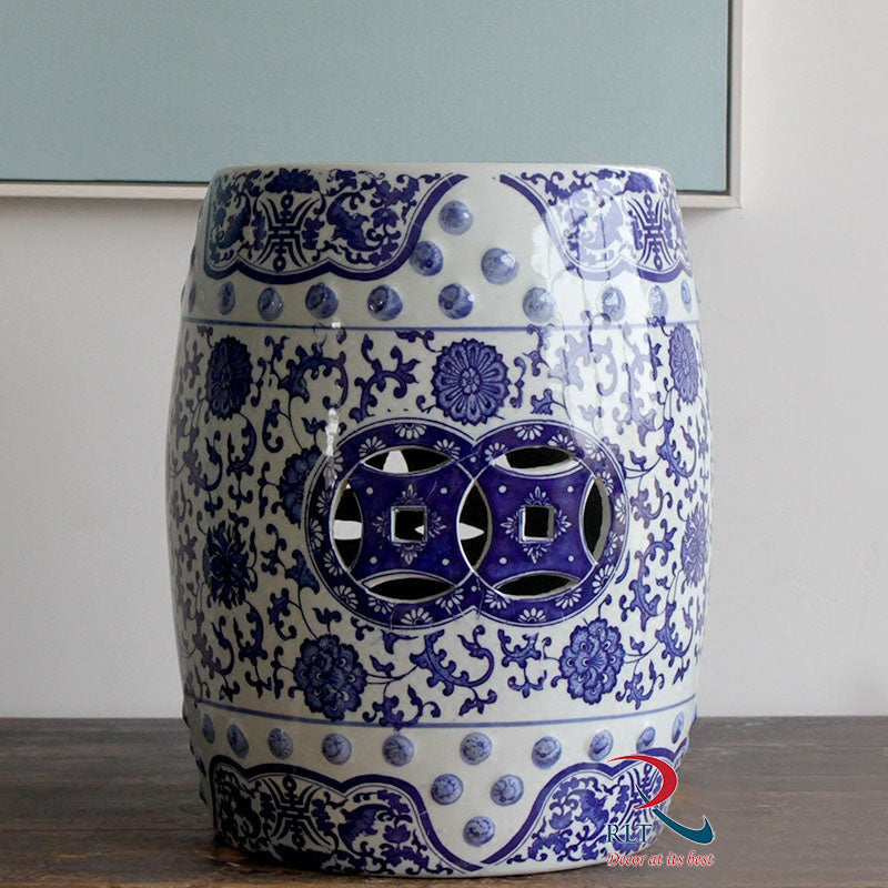 Ceramic Stool Blue and White