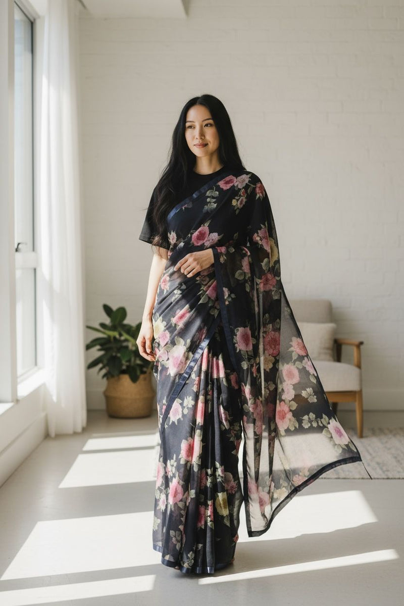 Saree Printed Black