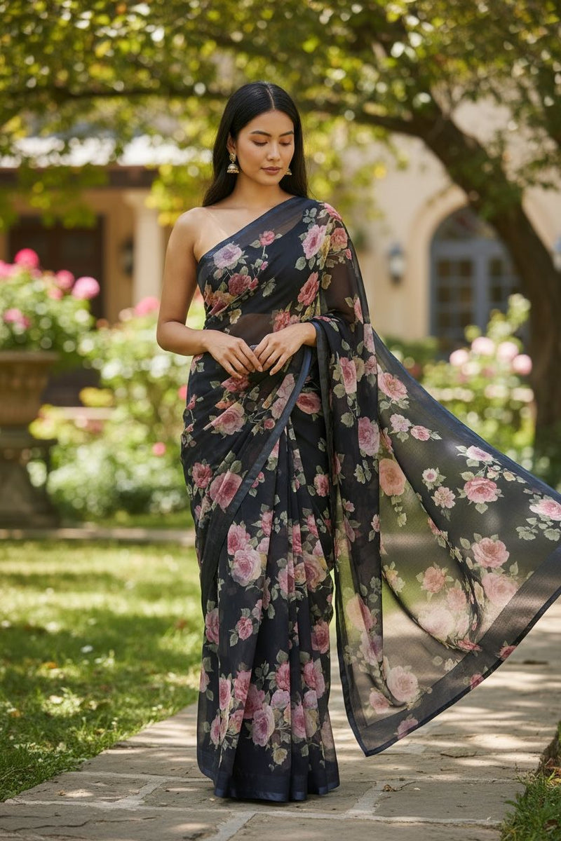 Saree Printed Black