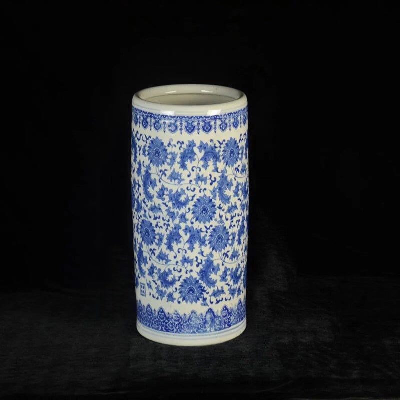 Floral White and Blue Ceramic Umbrella Stand