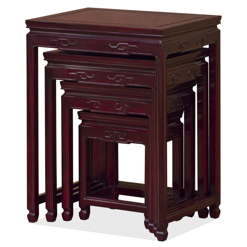 Hand Crafted Wooden Ming Nesting Tables - Dark Cherry