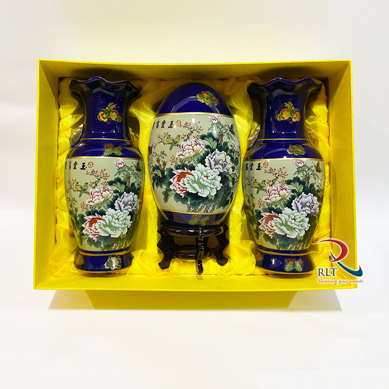 Egg Ceramic Vase Blue White Flower