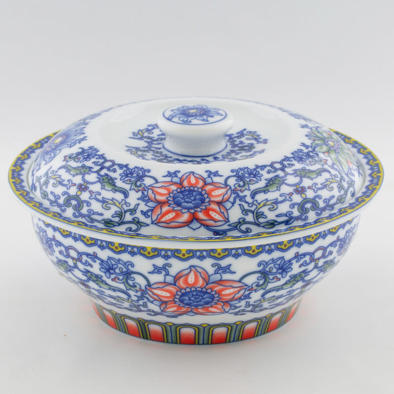 9"CASSEROLE BOWL ANTIQUE PRINT