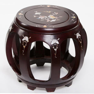 Drum Stool Mother of Pearl Inlay Bird and Flower Design
