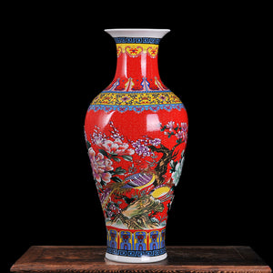 Chinese Vase Hump Neck Red