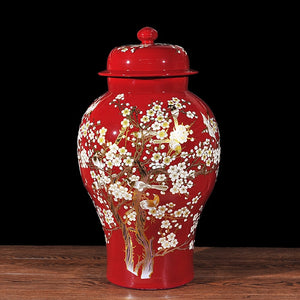 Chinese Ceramic Vase Neckless Red