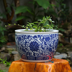 Luxury Victorian Jardinière Large Blue & White Floral Pot Planter (Dia) 30cm, (H) 21.5cm