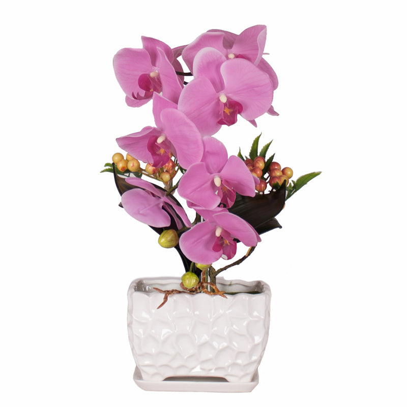 Orchid Small Artificial Flower with Ceramic Vase