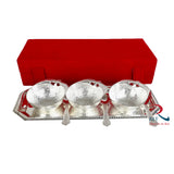 Silver Plated Set of 3 Mango Design Bowl with 3 Spoon & 1 Tray ( 7 Pieces)